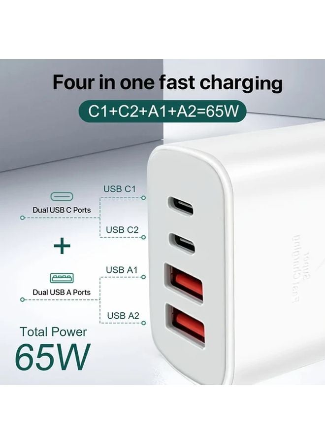 White 4 In 1 Fast Charger Head Dual USB C And USB A Port For iPhone And Other Models - Image 4